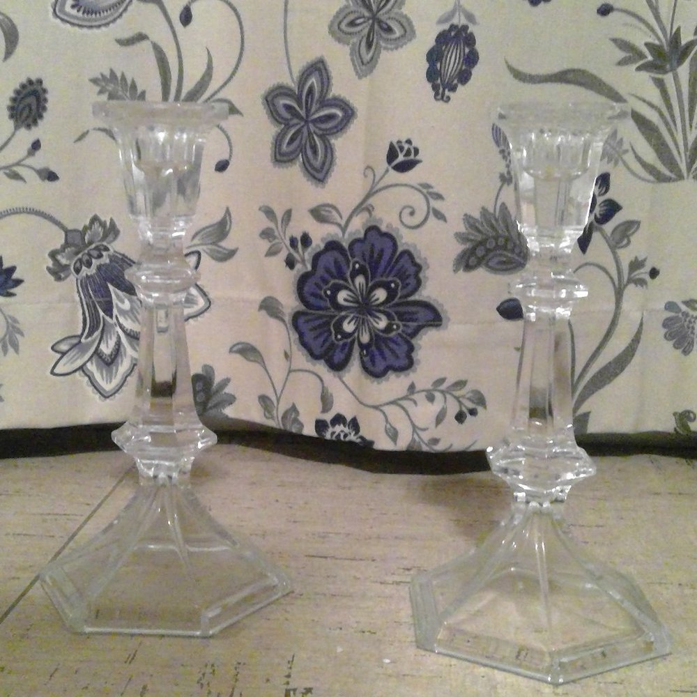 Vintage Crystal Candlestick Holders 8” Tall